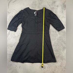 Banana Republic Black Linen Blend A-Line Dress Pleated 3/4 Sleeve Size 14
